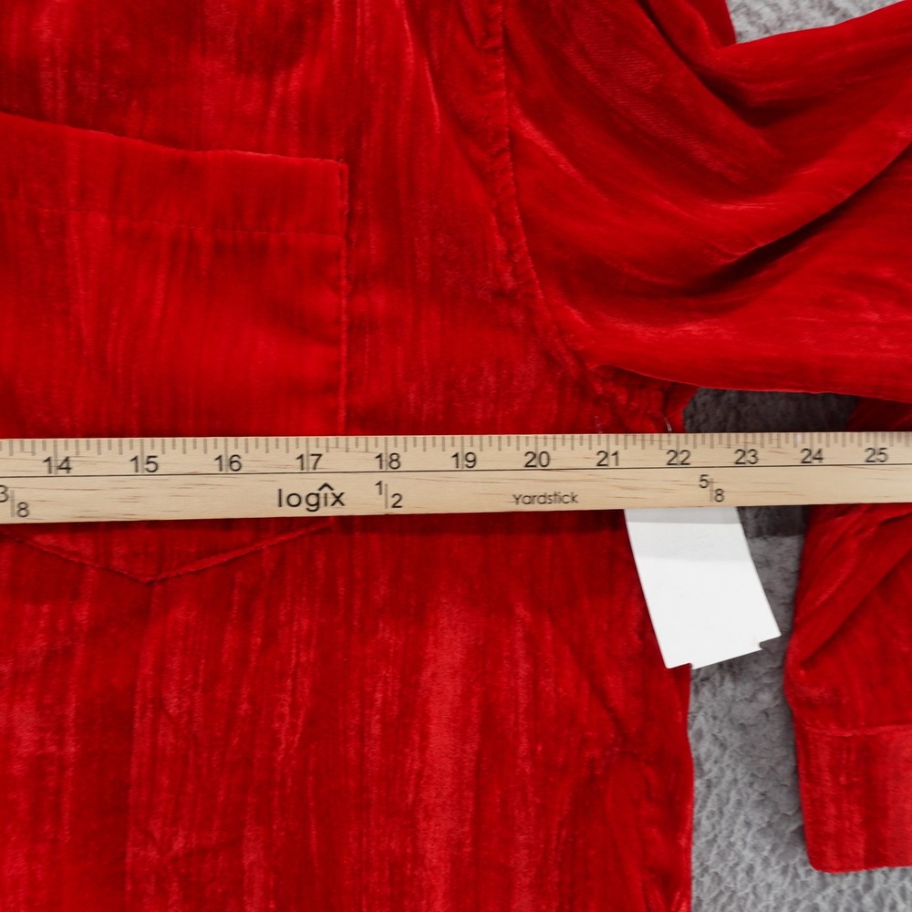 Steve Madden Womens Red Crushed Velvet Button Up Shirt XS Oversized NEW - Picture 7 of 13